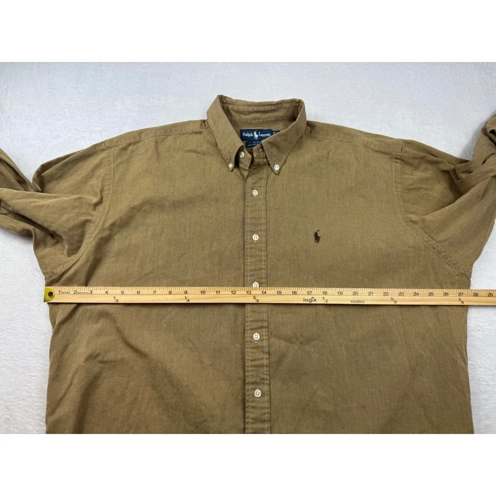 Polo Ralph Lauren Blake Shirt Mens XL Khaki Tan 100% Two-Ply Cotton Long Sleeve